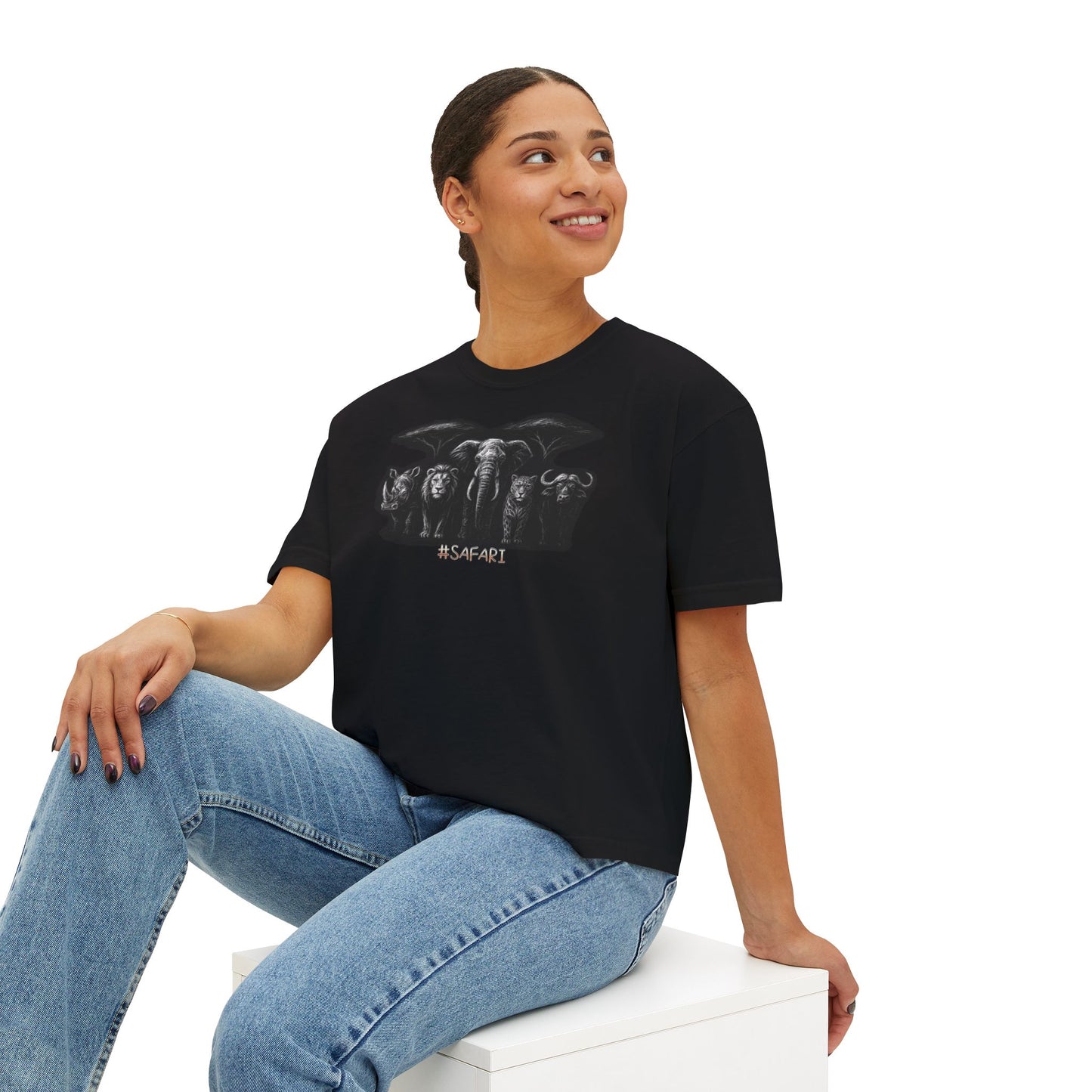 Safari Animal Lineup Boxy Tee — Women's Graphic T-Shirt