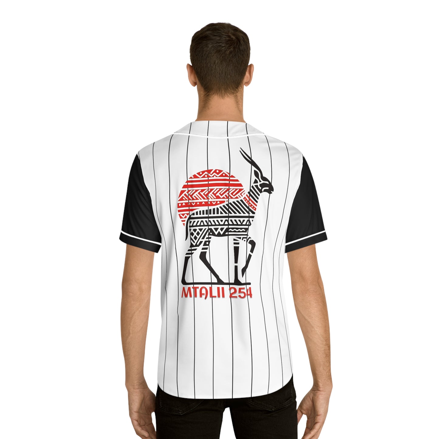 White Men's Baseball Jersey with Black Pinstripe and sleeves with Impala Matali Traveler 254