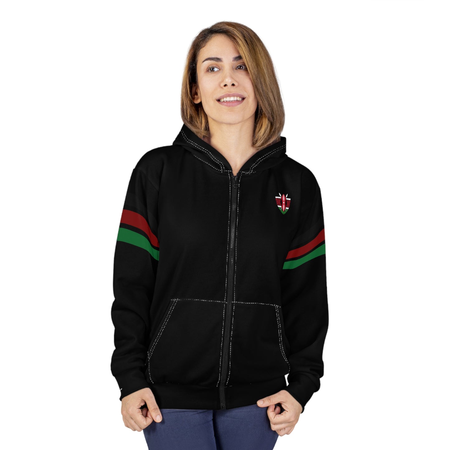 Kenyan Striped Sleeve Zip Hoodie