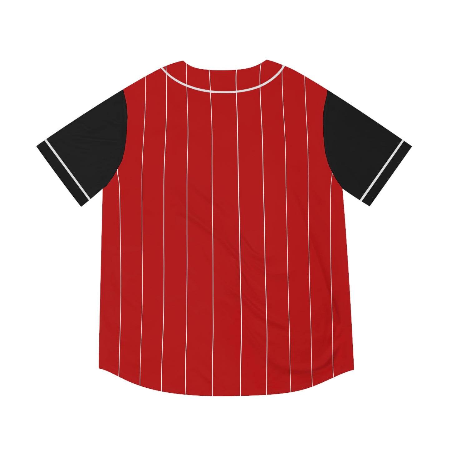 Red Baseball Jersey with White Pinstripe and Black Sleeves with Graphic Kenyan Shield