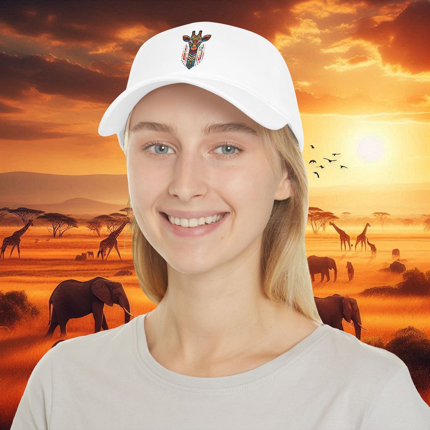 African Bead Design Giraffe Baseball Cap