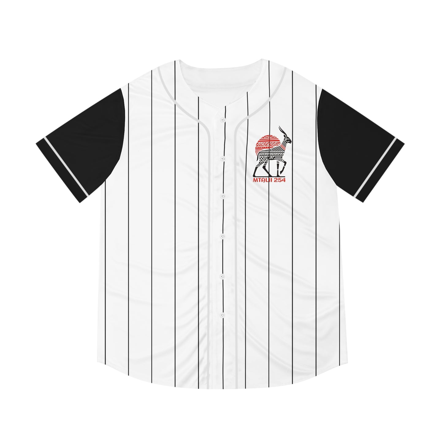 White Men's Baseball Jersey with Black Pinstripe and sleeves with Impala Matali Traveler 254