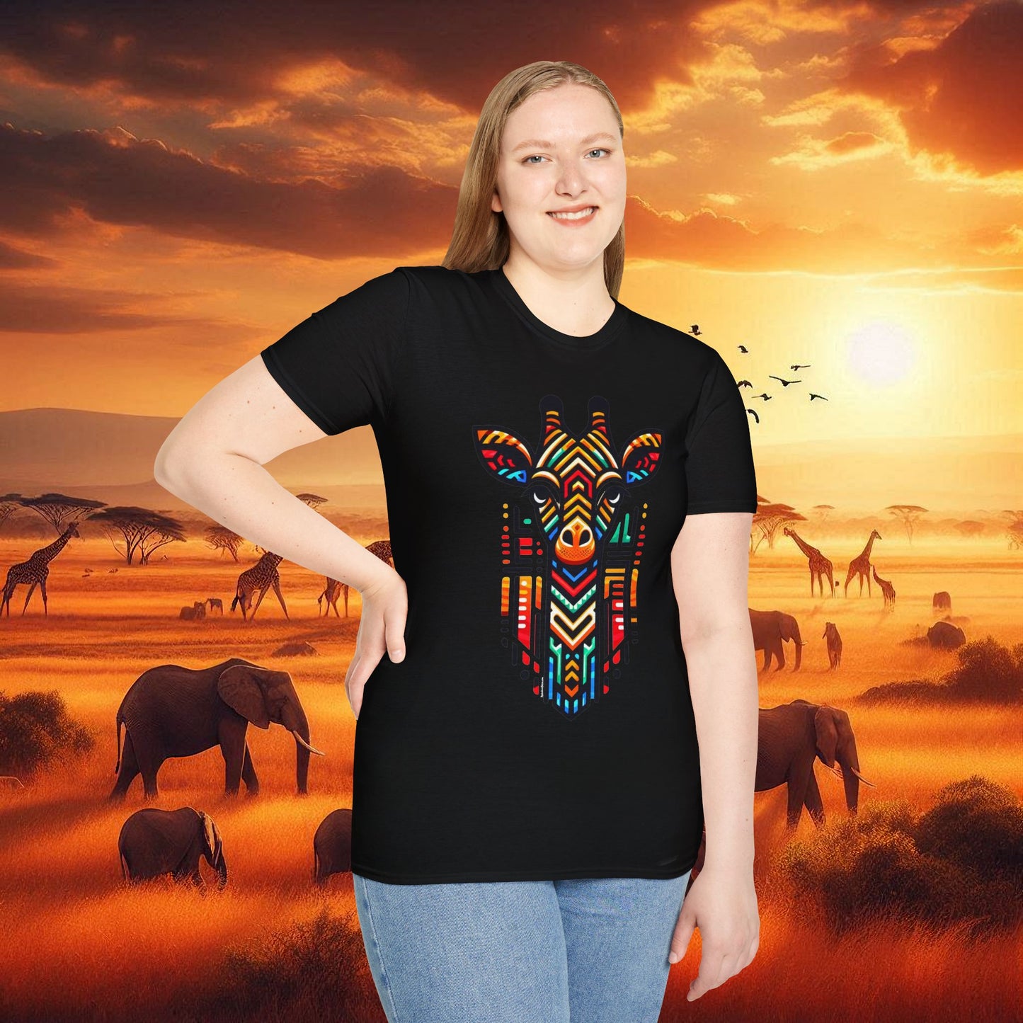 Giraffe T-Shirt with African Bead Design