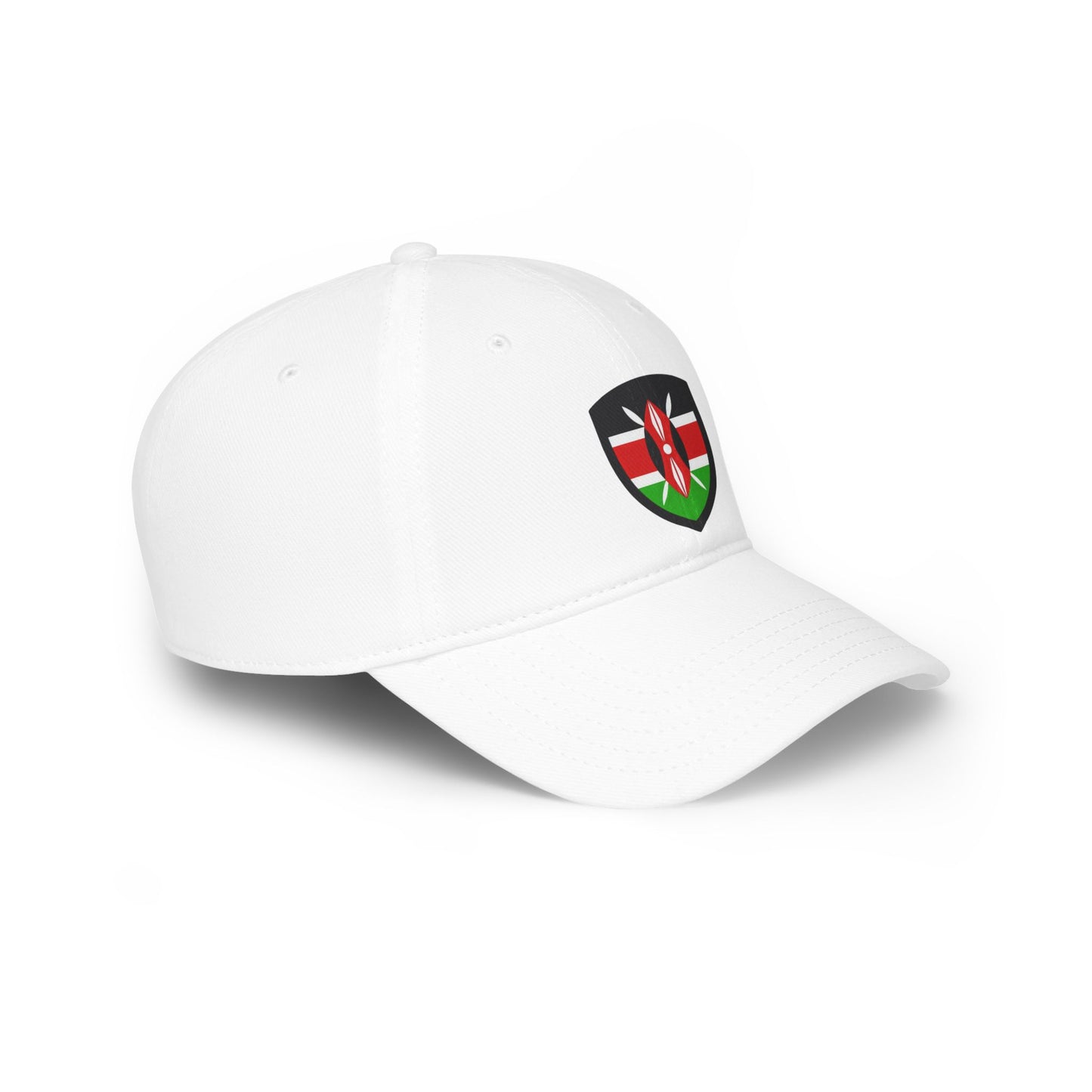 Kenyan Shield White Baseball Cap — Low Profile Hat with Kenya Shield Design