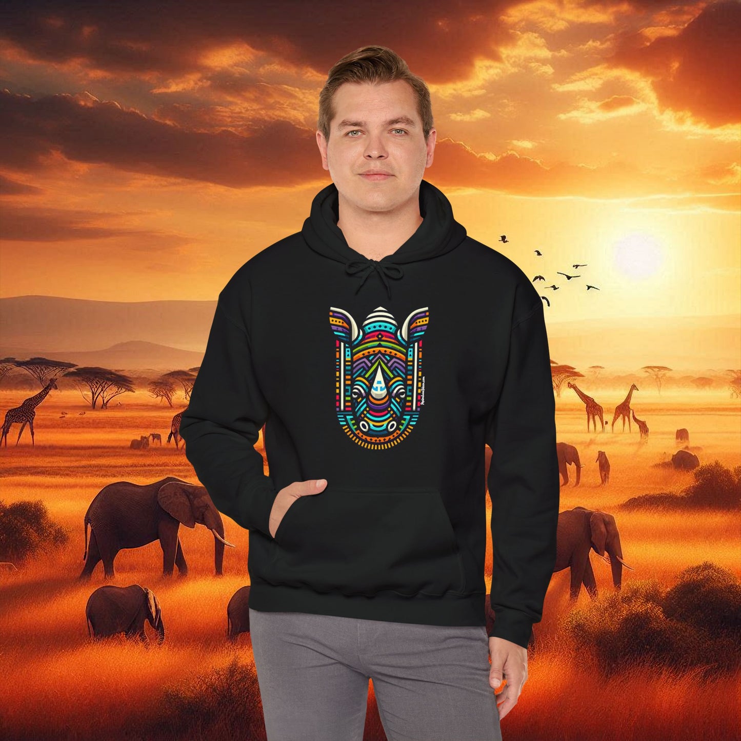 Rhino African Bead Hoodie Sweatshirt