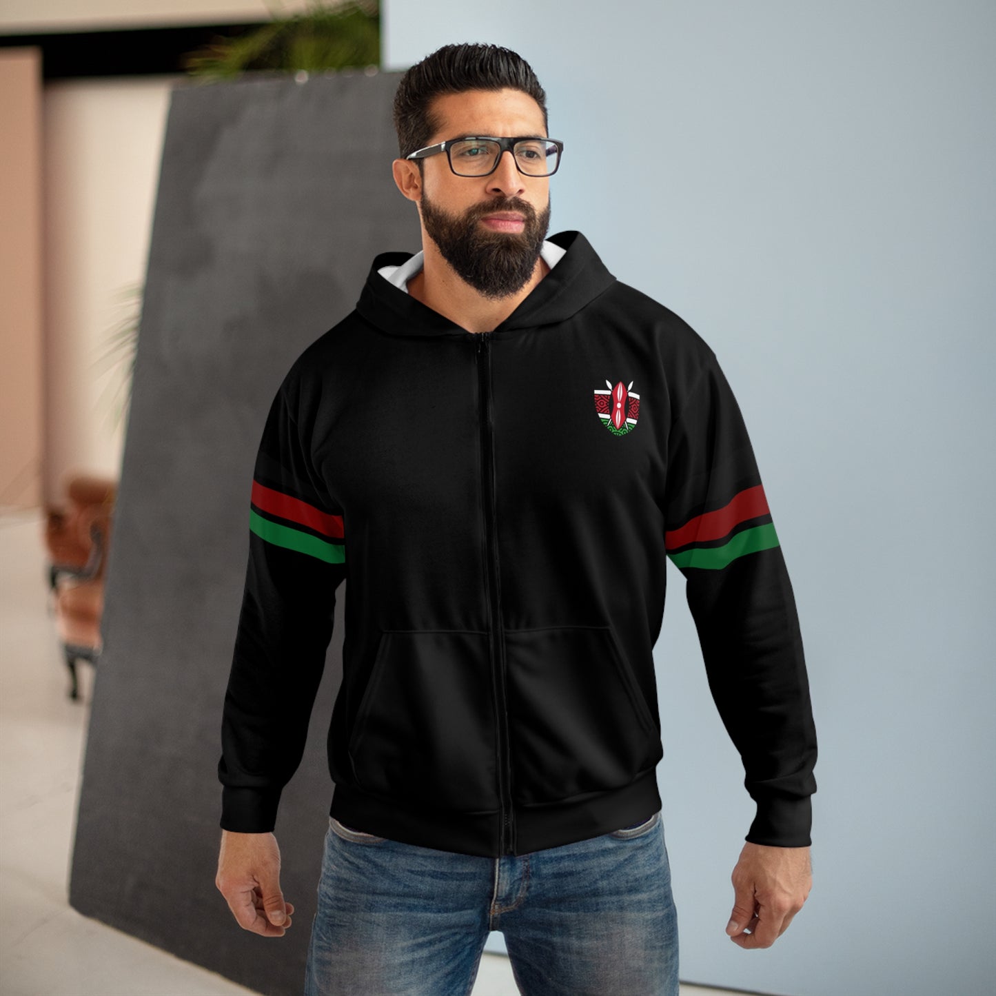 Kenyan Striped Sleeve Zip Hoodie