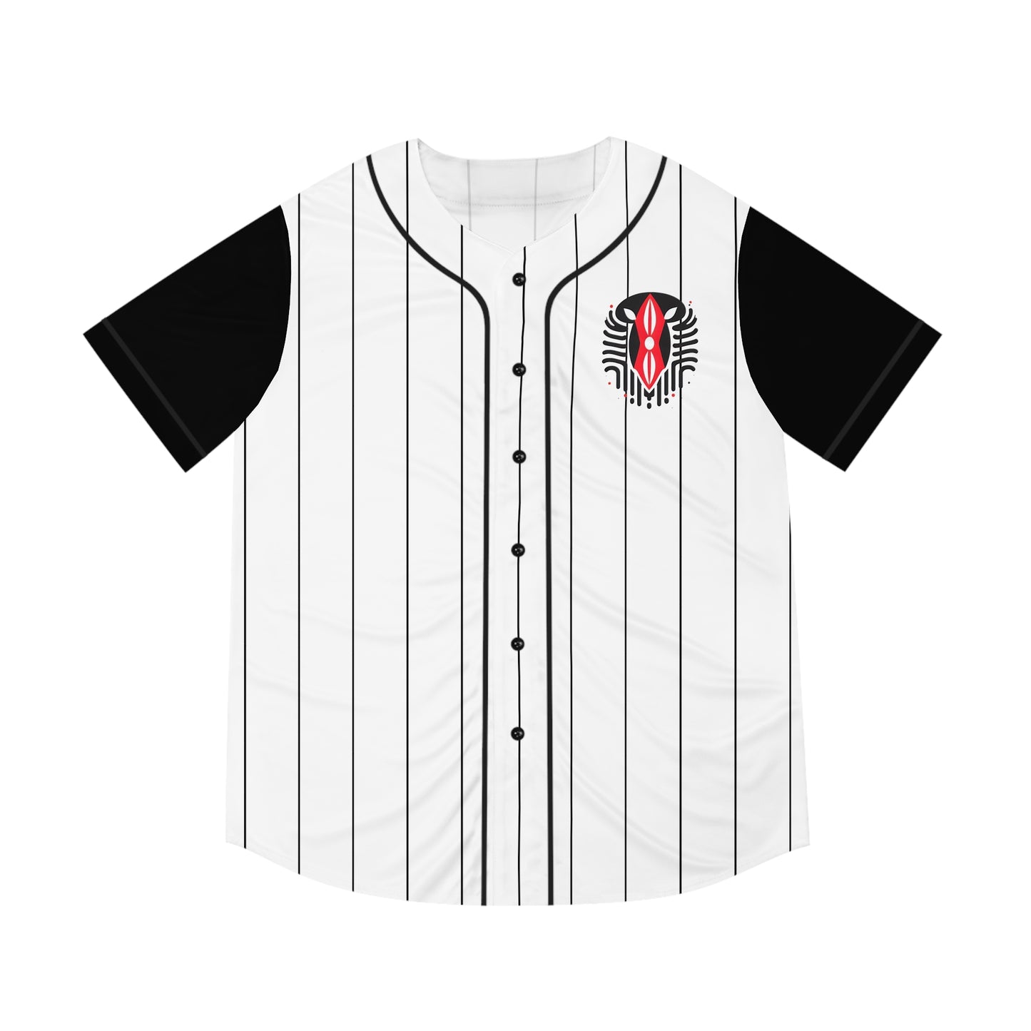 Kenyan Shield Pinstripe Baseball Jersey — Men's with Kenyan shield graphic