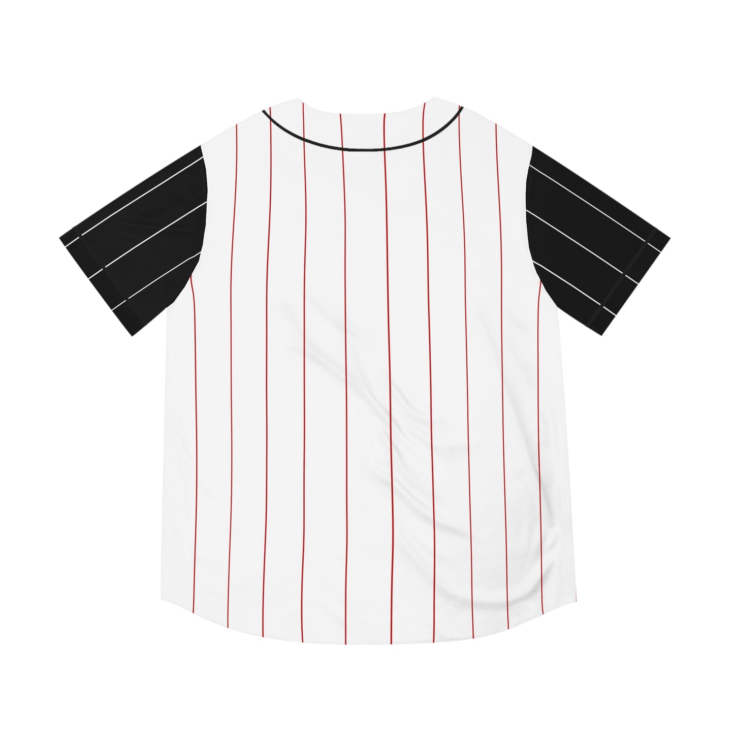 White Men's Baseball Jersey with Red Pinstripes and Black Sleeves with Red Paw Print and "254"