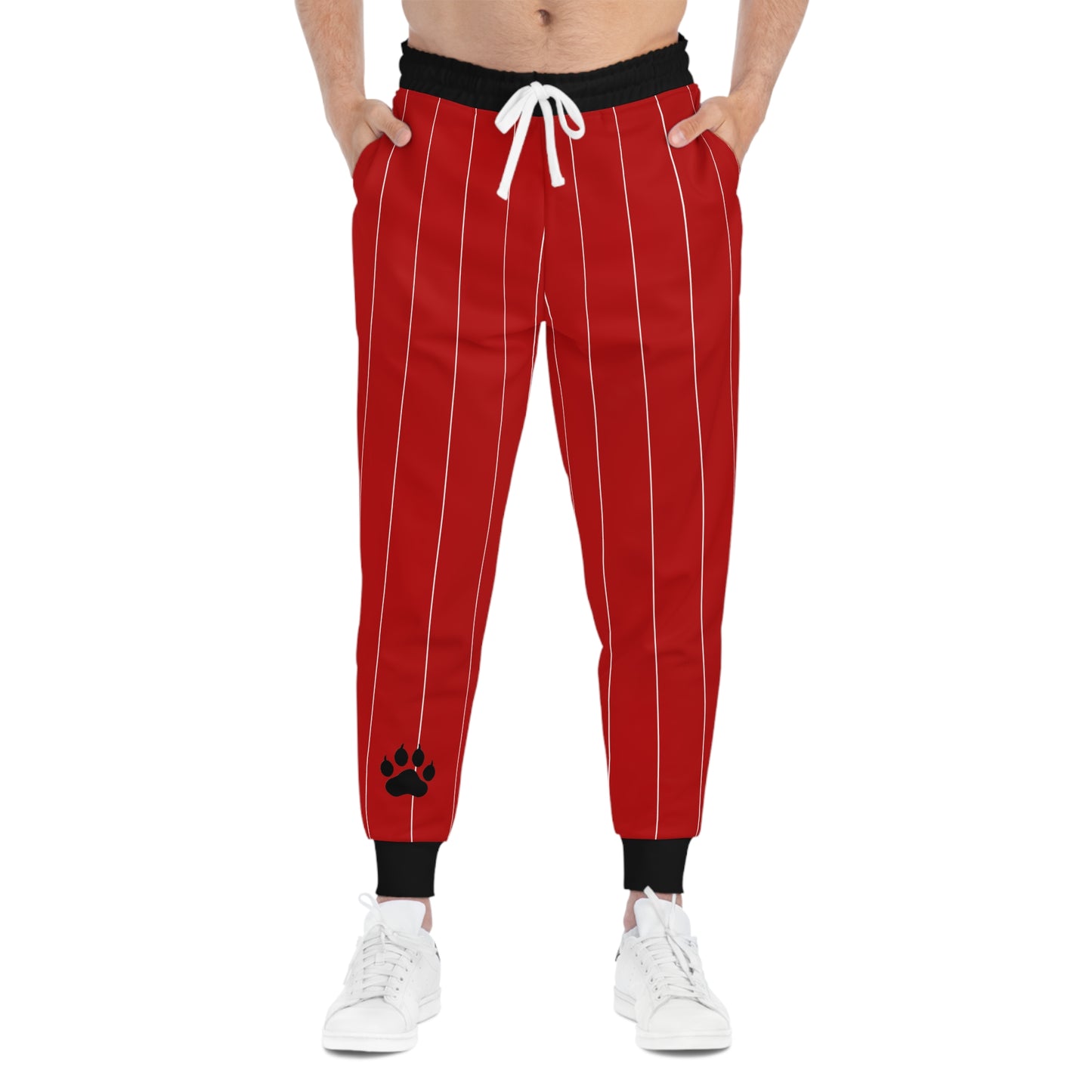 Red Pinstriped Paw Print Baseball Pants