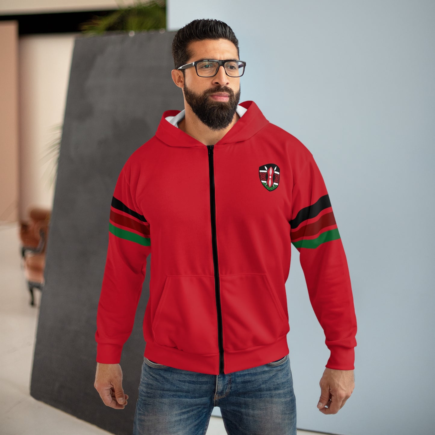 Kenyan Striped Sleeve Zip Hoodie
