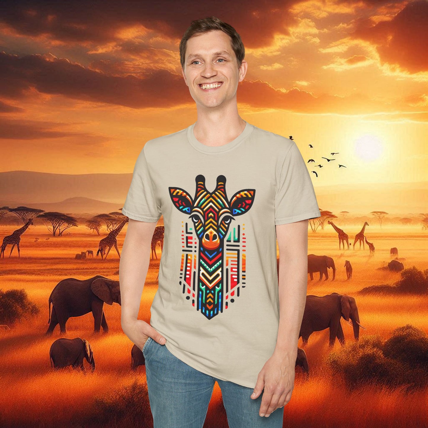 Giraffe T-Shirt with African Bead Design