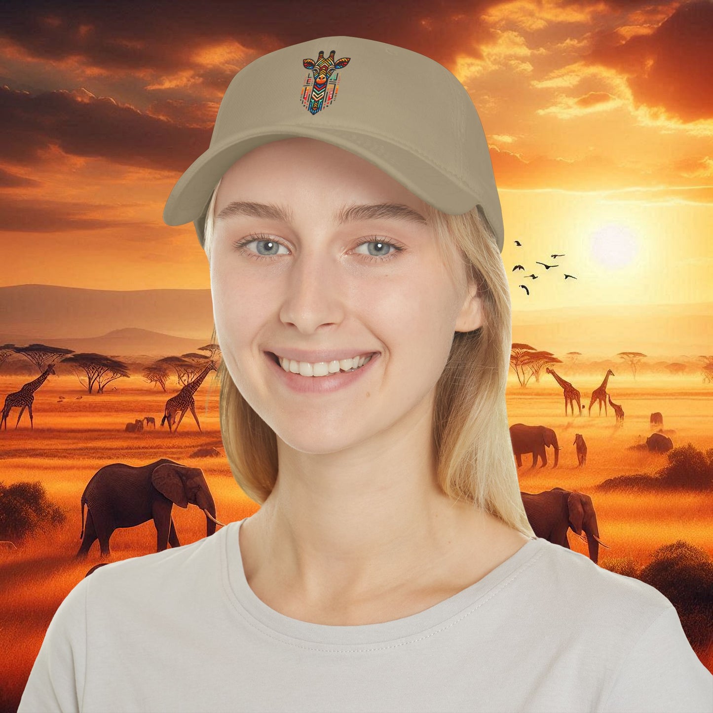 African Bead Design Giraffe Baseball Cap