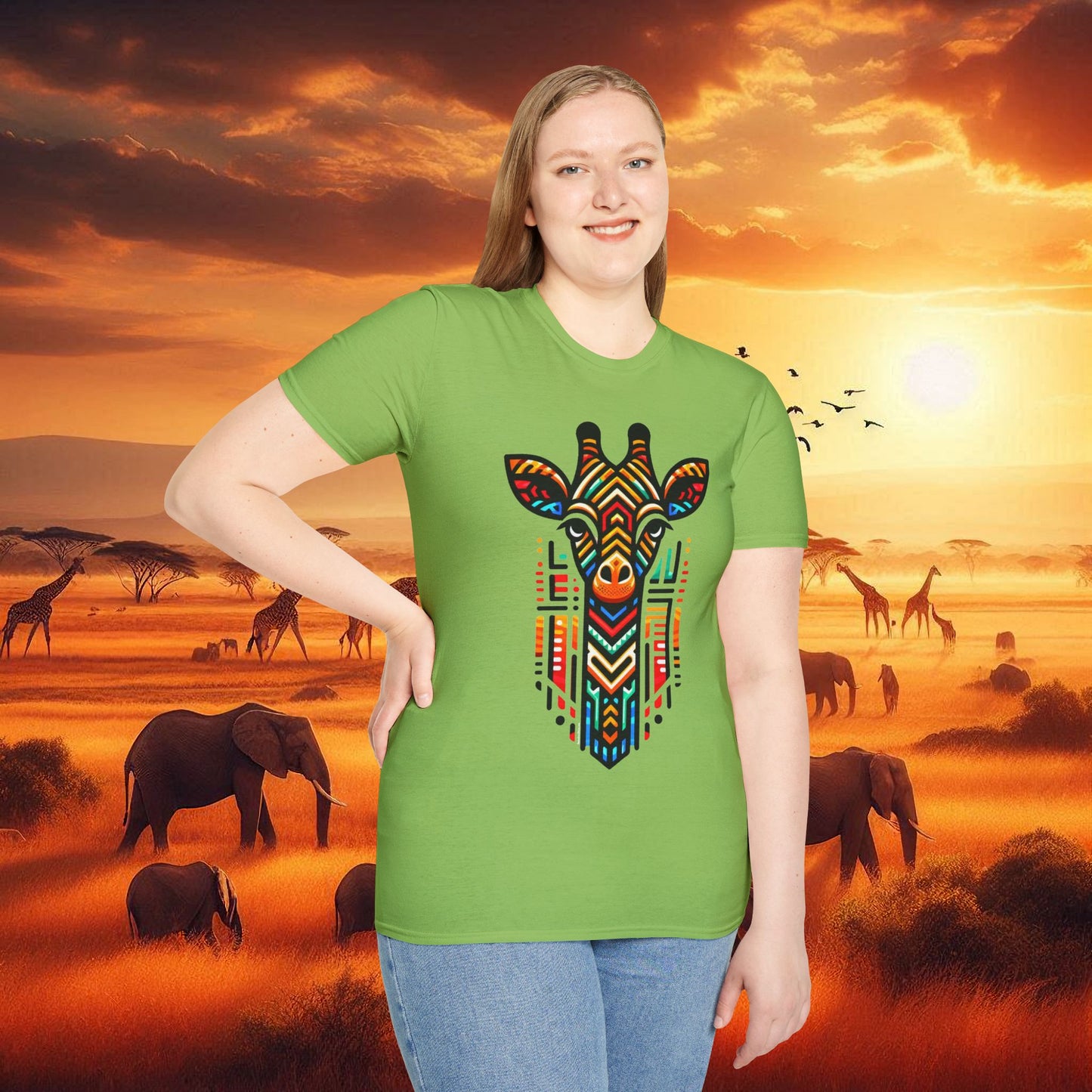 Giraffe T-Shirt with African Bead Design