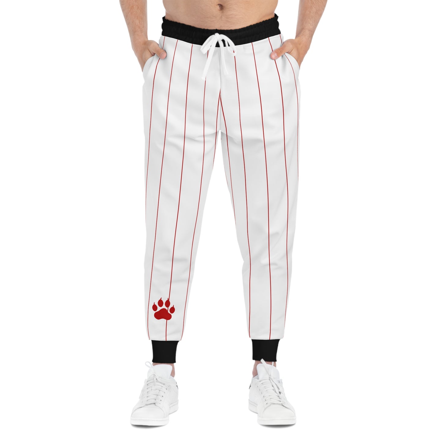 White Pinstriped Paw Print Baseball Pants