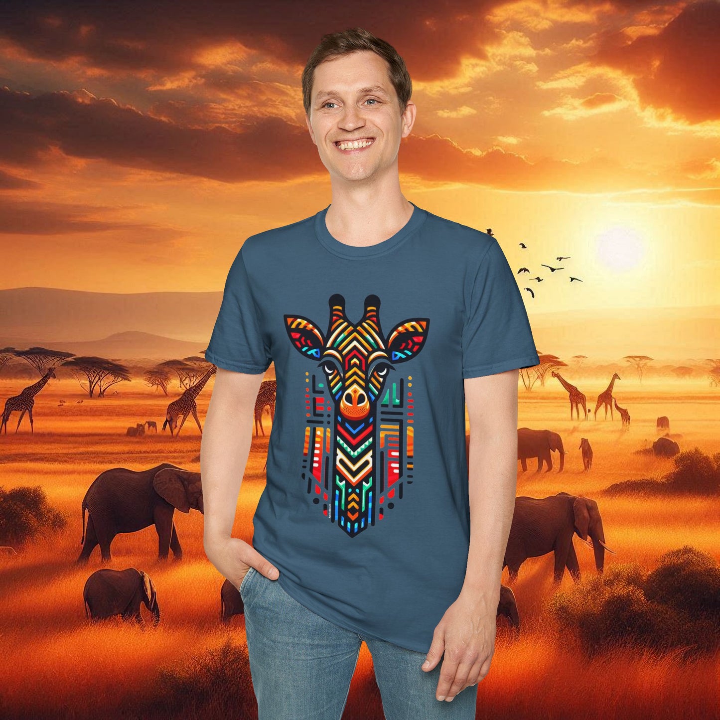 Giraffe T-Shirt with African Bead Design