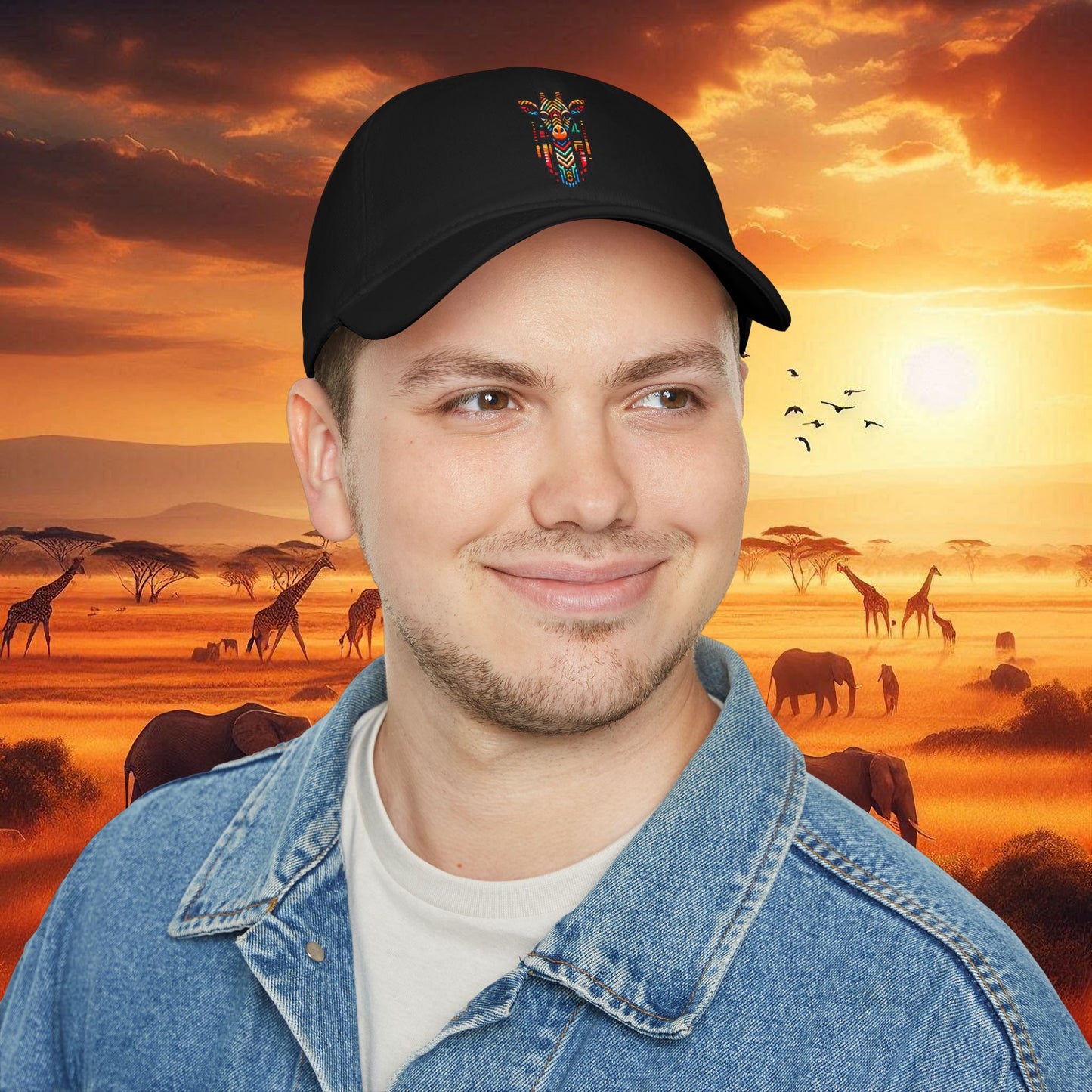 African Bead Design Giraffe Baseball Cap