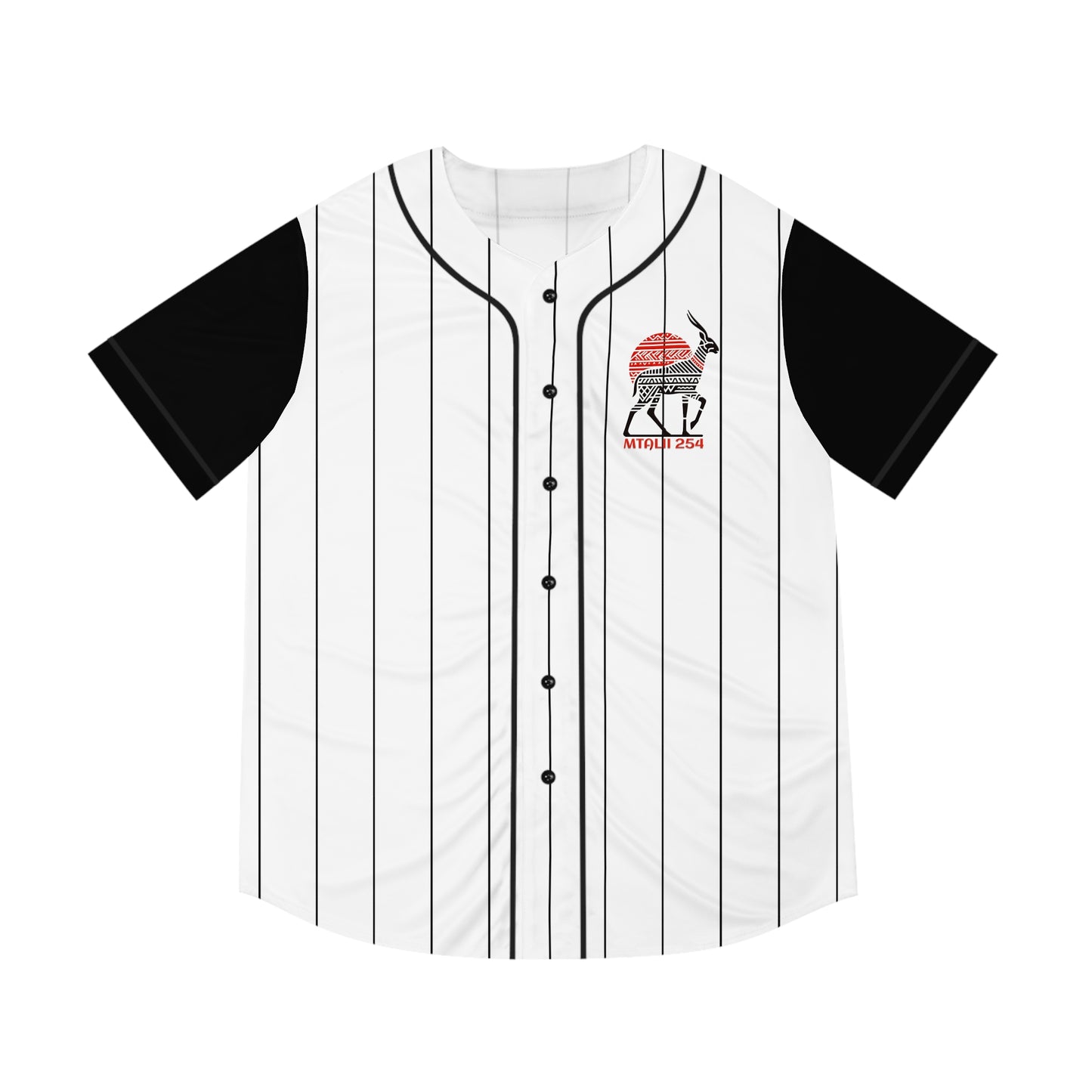 White Men's Baseball Jersey with Black Pinstripe and sleeves with Impala Matali Traveler 254