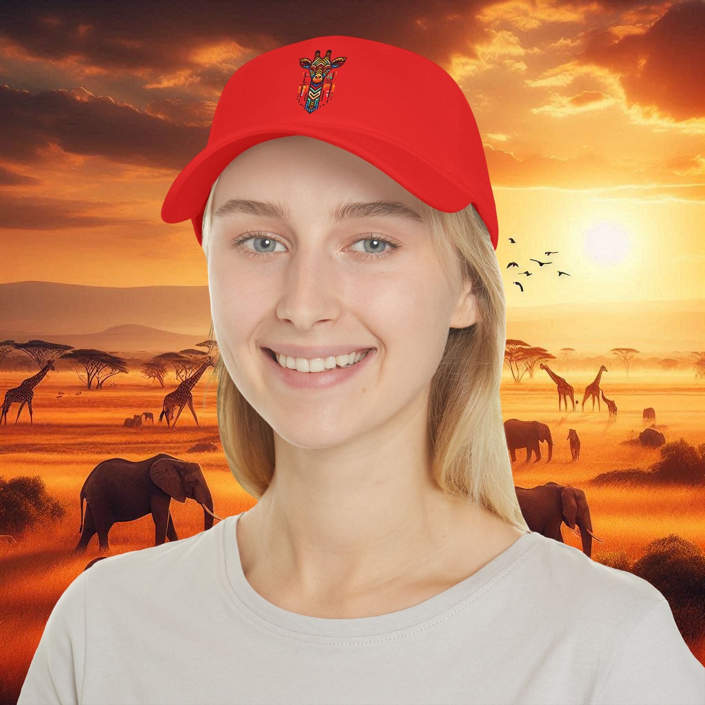 African Bead Design Giraffe Baseball Cap