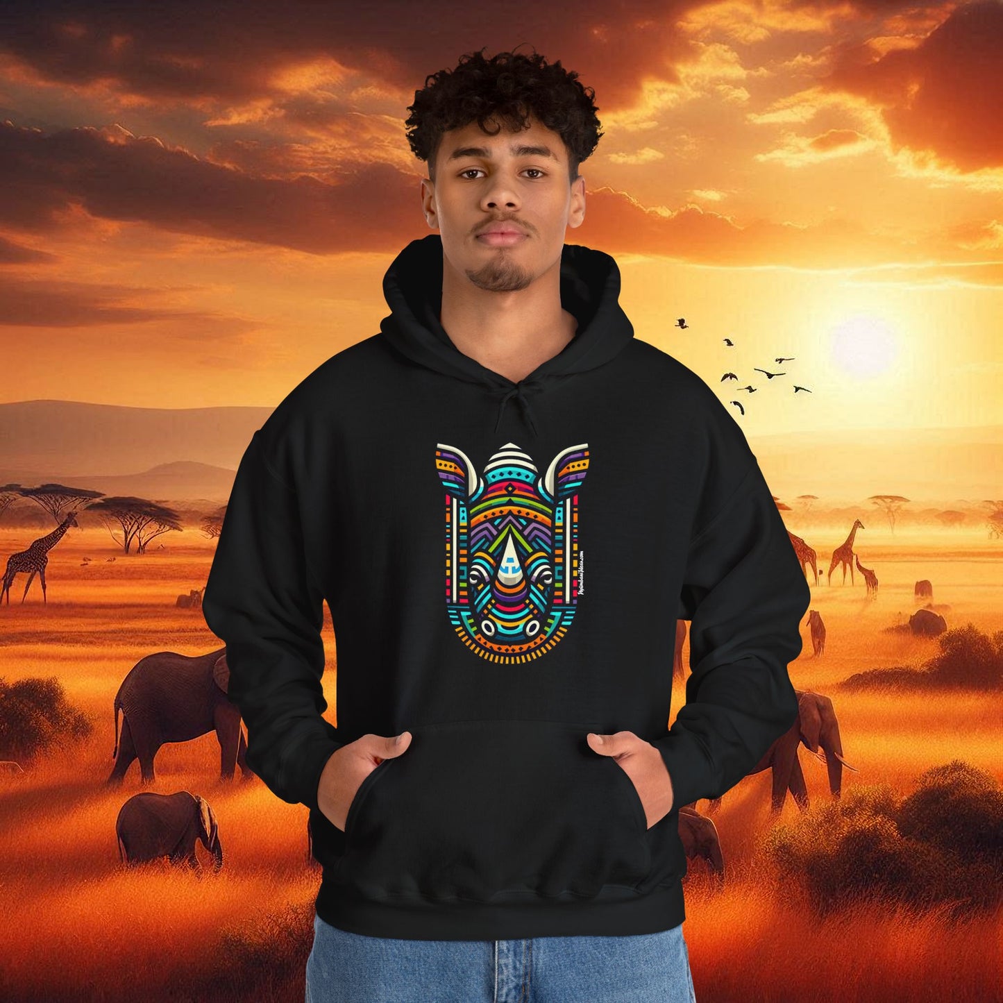 Rhino African Bead Hoodie Sweatshirt
