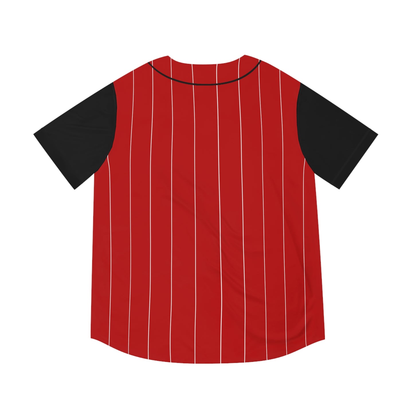 Red Baseball Jersey with White Pinstripe and Black Sleeves with Graphic Kenyan Shield