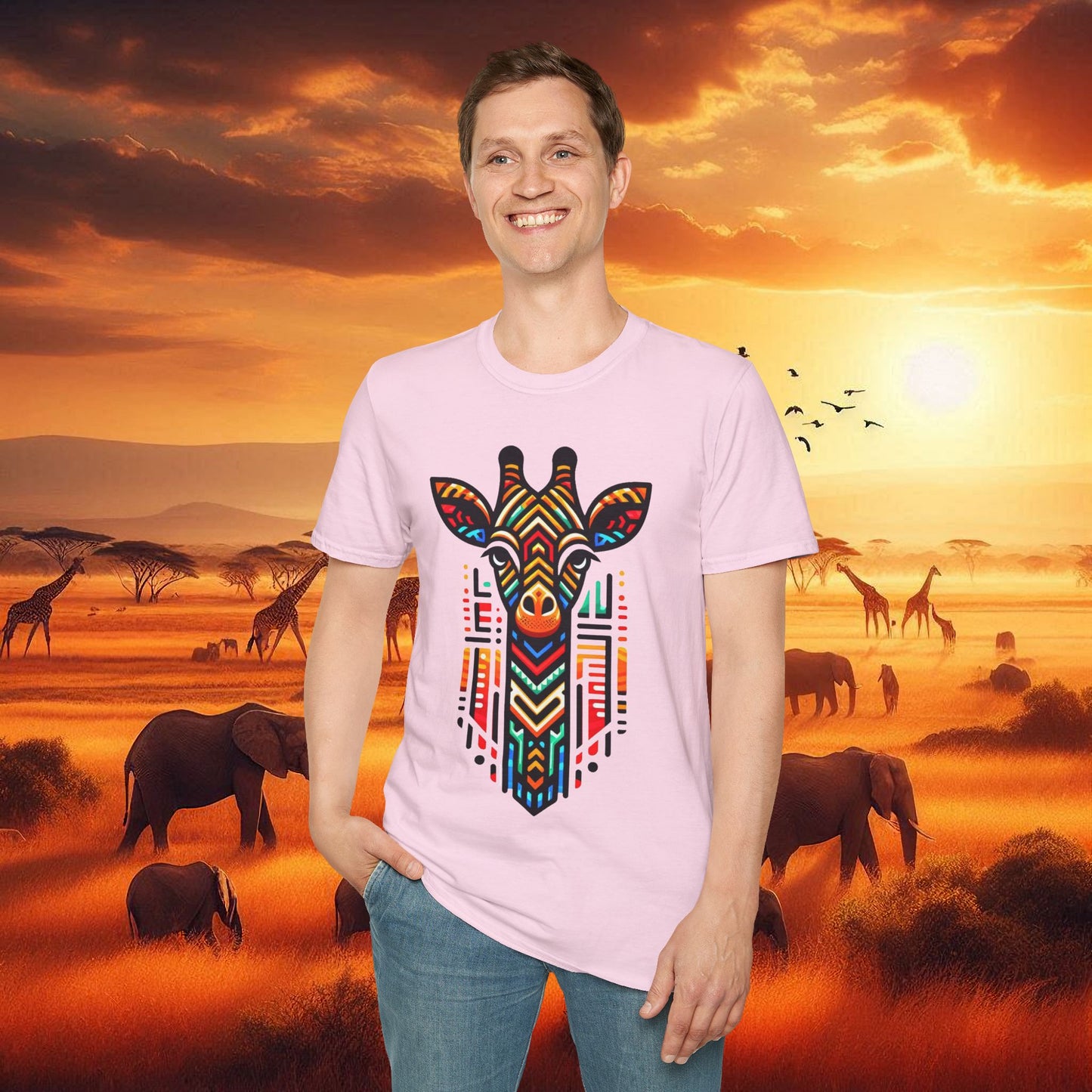 Giraffe T-Shirt with African Bead Design