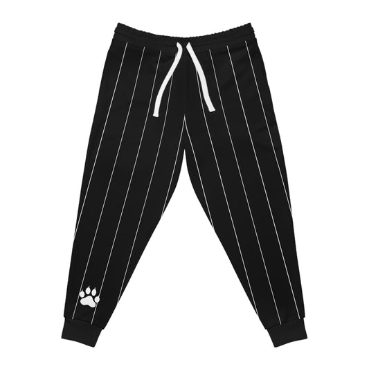 Black Pinstriped Baseball Pants with Paw Print