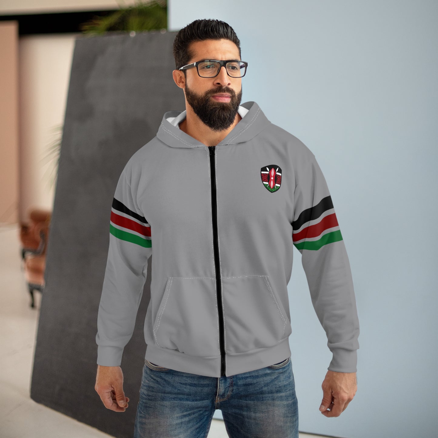 Kenyan Striped Sleeve Zip Hoodie