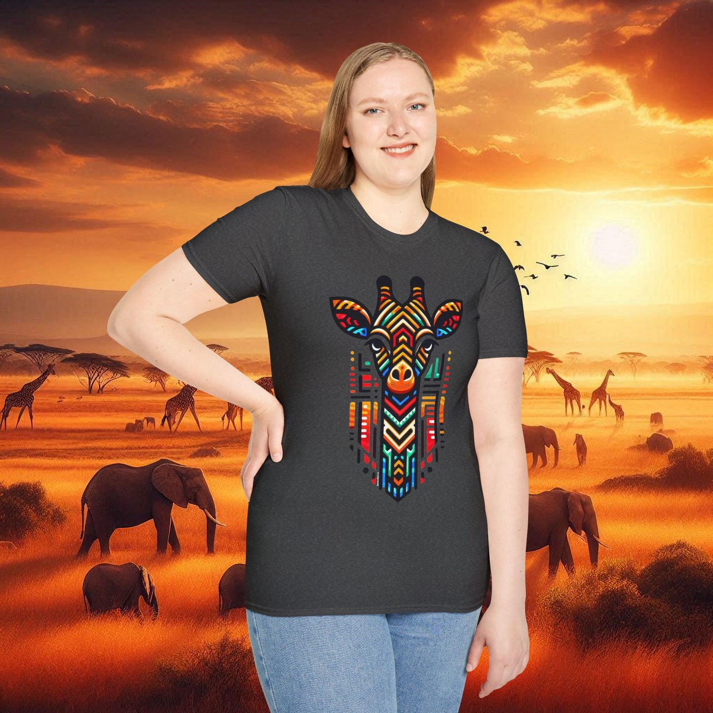 Giraffe T-Shirt with African Bead Design