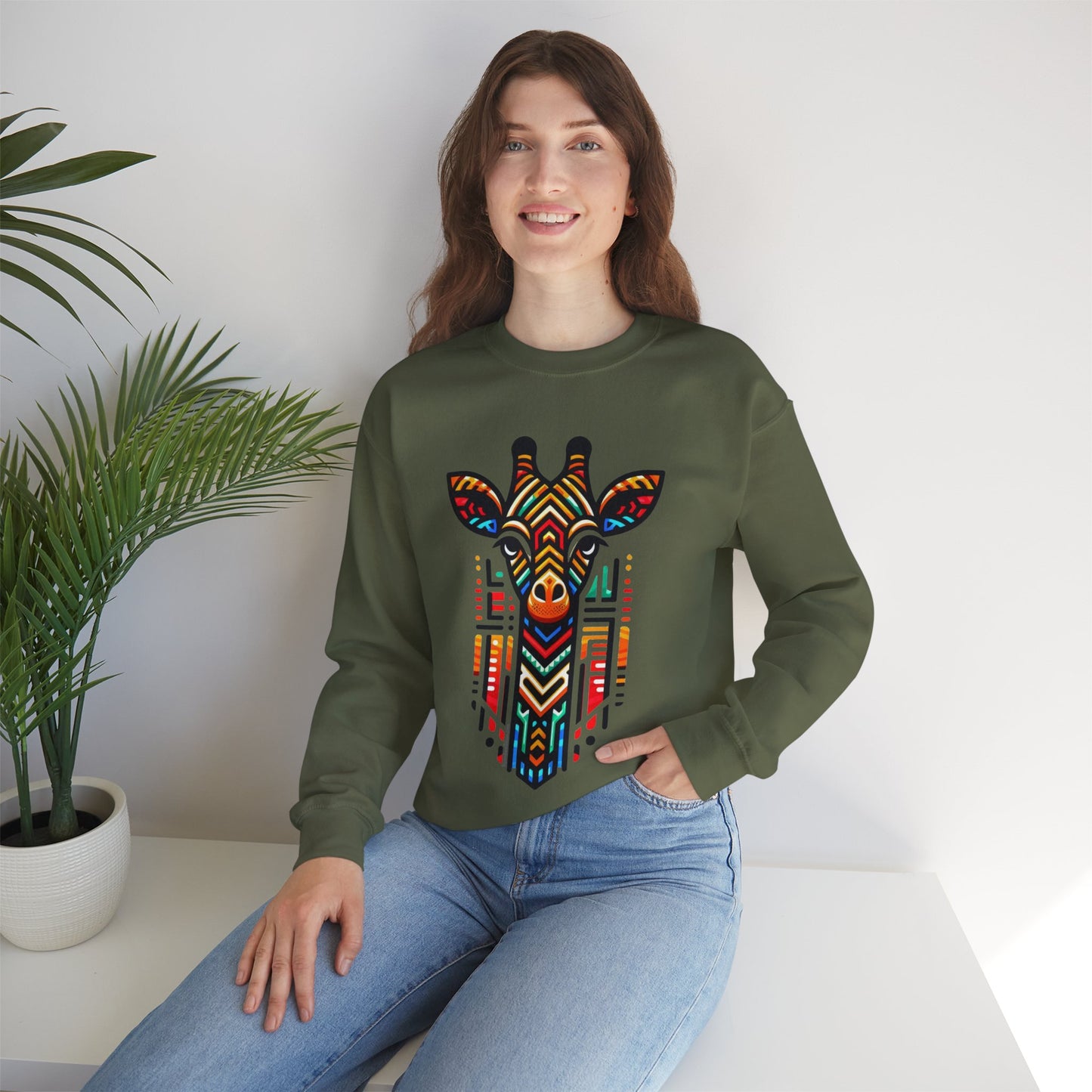 Giraffe African Bead Design Sweatshirt       Unisex Heavy Blend™ Crewneck Sweatshirt